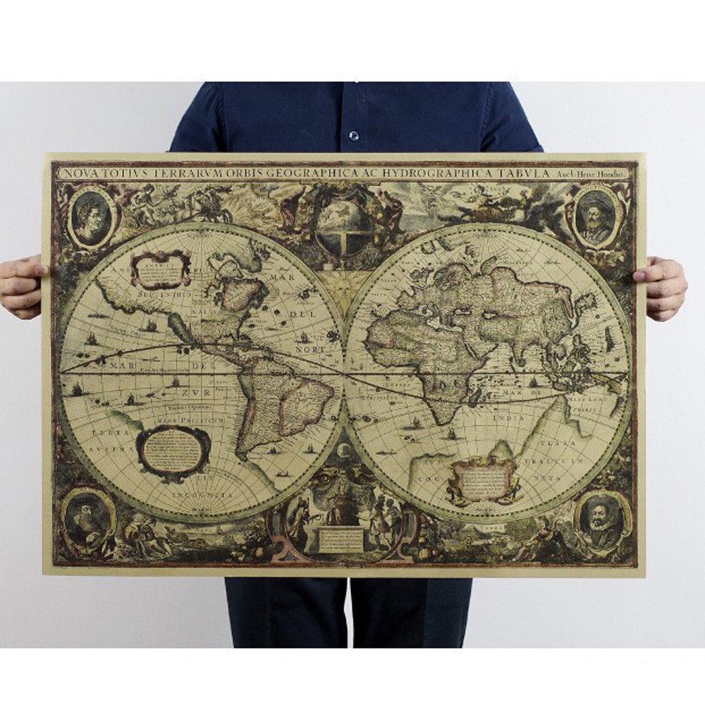 Star Map Poster - Retro World Map Nautical Ocean Map